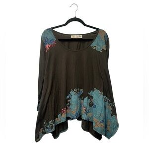 Olive Green Long Sleeve Tunic (hand embroidered floral design)